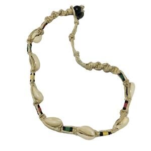 Woven green, red, yellow Shell necklace